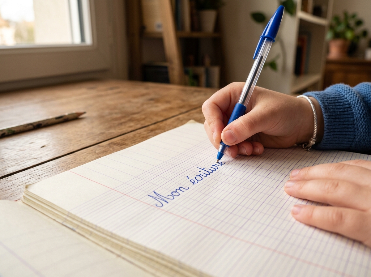 Main tenant un stylo sur une feuille dans un bureau calme